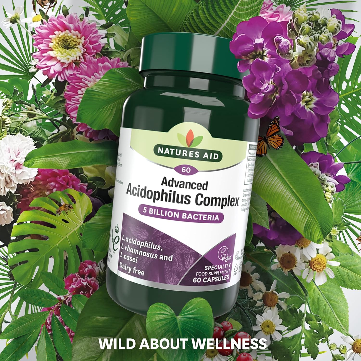 Natures Aid Acidophilus Complex 5 Billion CFU – High Strength Probiotic Supplement 5 Billion Live Bacteria – Supports Digestive Health & Gut Flora – Vegan, Gluten Free, Non-GMO – 60 Capsules : Amazon.co.uk: Health & Personal Care
