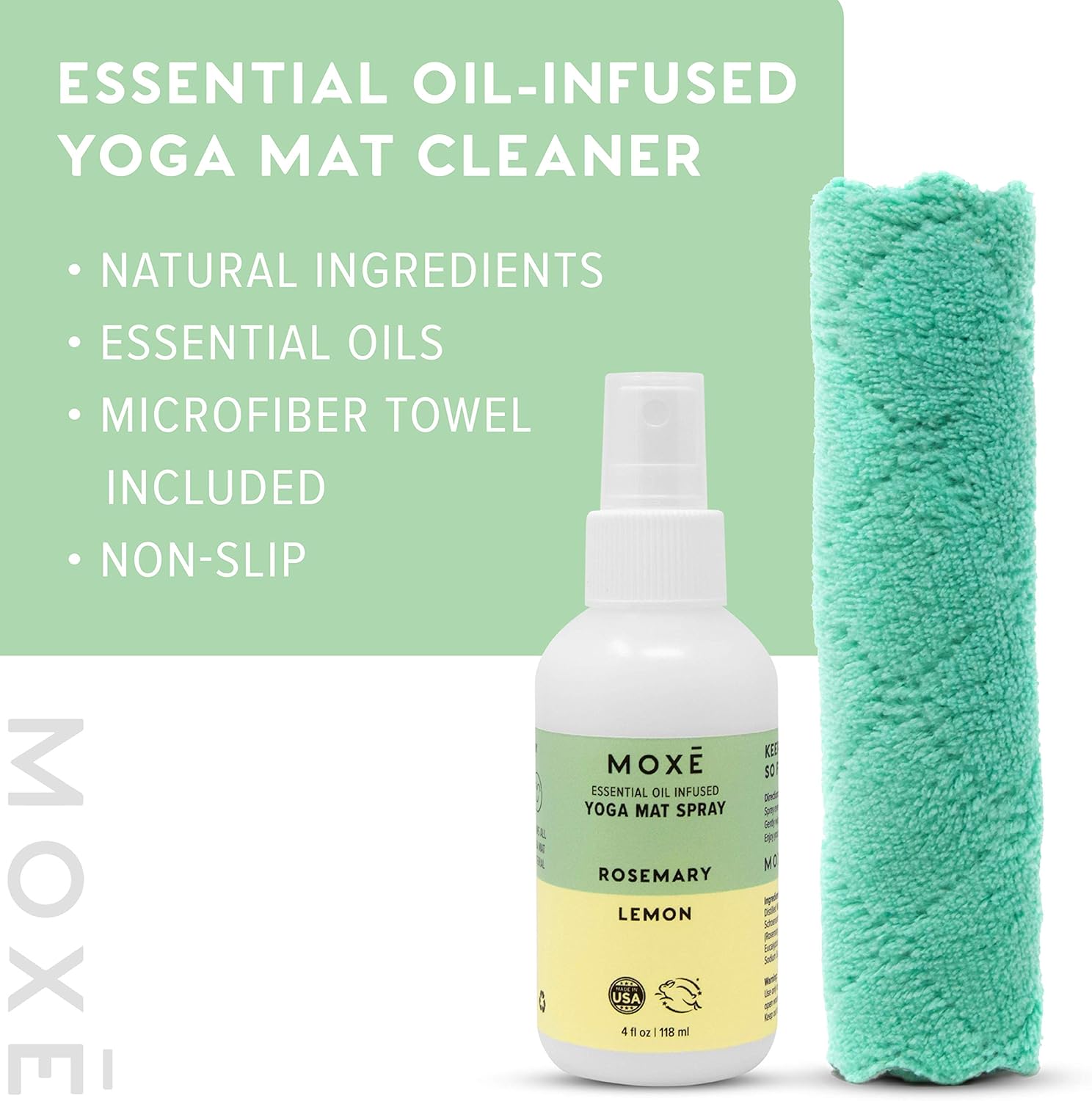 Moxe Yoga Mat Cleaner, Green America Certified, Rosemary And Lemon Essential Oils, Safe For All Mats And Exercise Equipment, 4 Oz (1 Pack)