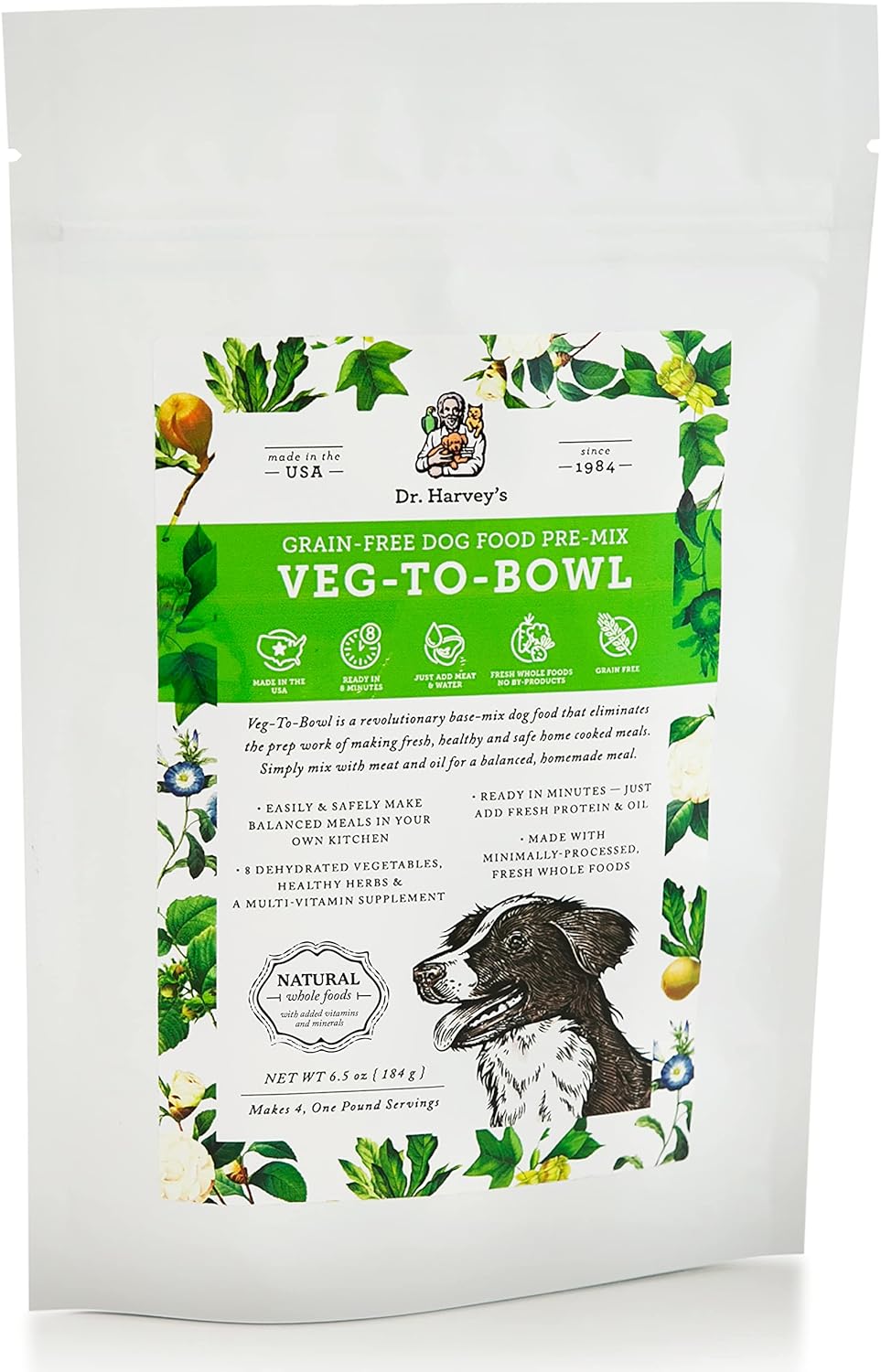 Dr. Harvey's Veg-to-Bowl Dog Food, Human Grade Dehydrated Base Mix for Dogs, Grain Free Holistic Mix, Trial Size (6.5 Oz)