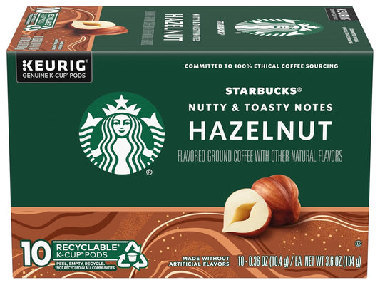 Starbucks Flavored Coffee K-Cup Pods, Hazelnut Flavored Coffee, Made without Artificial Flavors, Keurig Genuine K-Cup Pods, 10 CT K-Cups/Box (Pack of 2 Boxes)