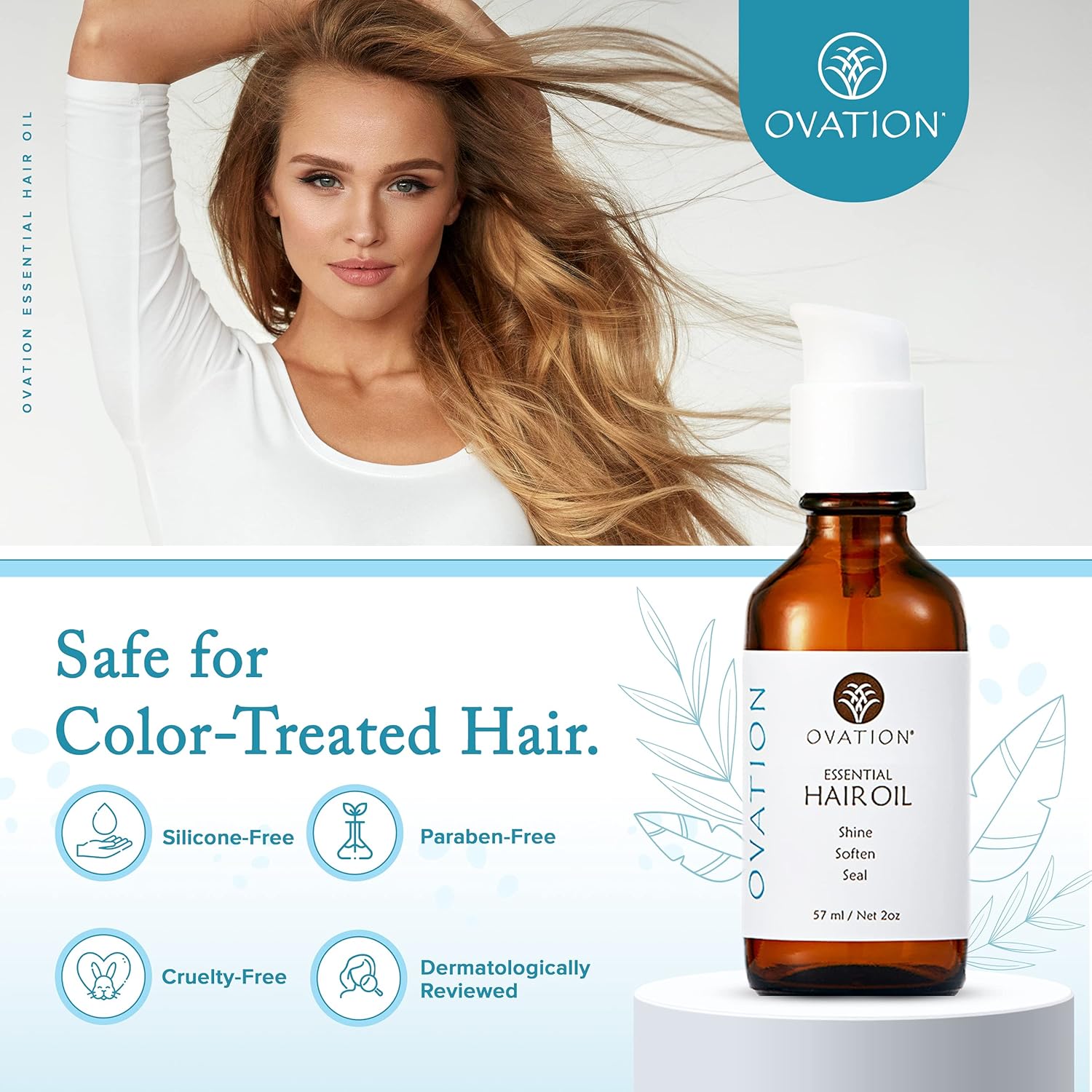 Ovation Hair Essential Hair Oil - Frizz Control Hair Oil For All Hair Types - 2 oz - Optimum Hair Nutrition, Softness and Shine - No Silicones, Sulfates or Parabens - With Vitamin E, Omega Fatty Acids : Beauty & Personal Care