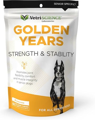 VetriScience Golden Years Strength and Stability Hip and Joint Chews for Senior Dogs, Chicken, 60 Chews - Limping, Mobility, Running and Jumping Support for Senior Dogs