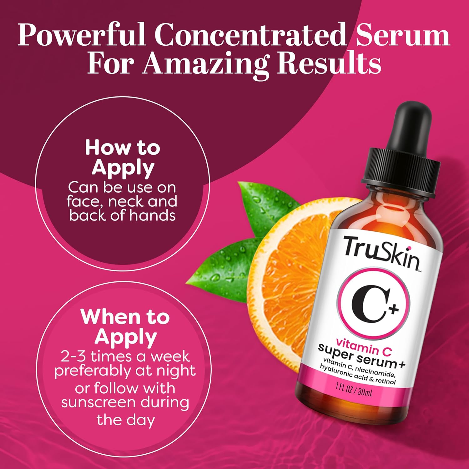 TruSkin Super Vitamin C Face Serum with Niacinamide, Retinol, Hyaluronic & Salicylic Acid (BHA) - All-in-One Anti Aging Facial Serum for Brightening, Firming, Dark Spots, Discoloration - 2 fl oz : Beauty & Personal Care