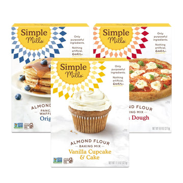 Simple Mills Almond Flour Baking Mix Variety Pack (Pancake & Waffle, Pizza Dough, Vanilla Muffin & Cake) - Gluten Free, Plant Based (Pack of 3)