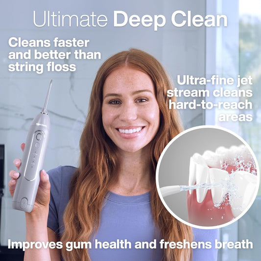 Aquasonic Icon Water Flosser For Teeth – Cordless Rechargeable Oral Irrigator – Waterproof, Portable Dental Cleaning With Jet Tip – Braces Home Travel - Stone