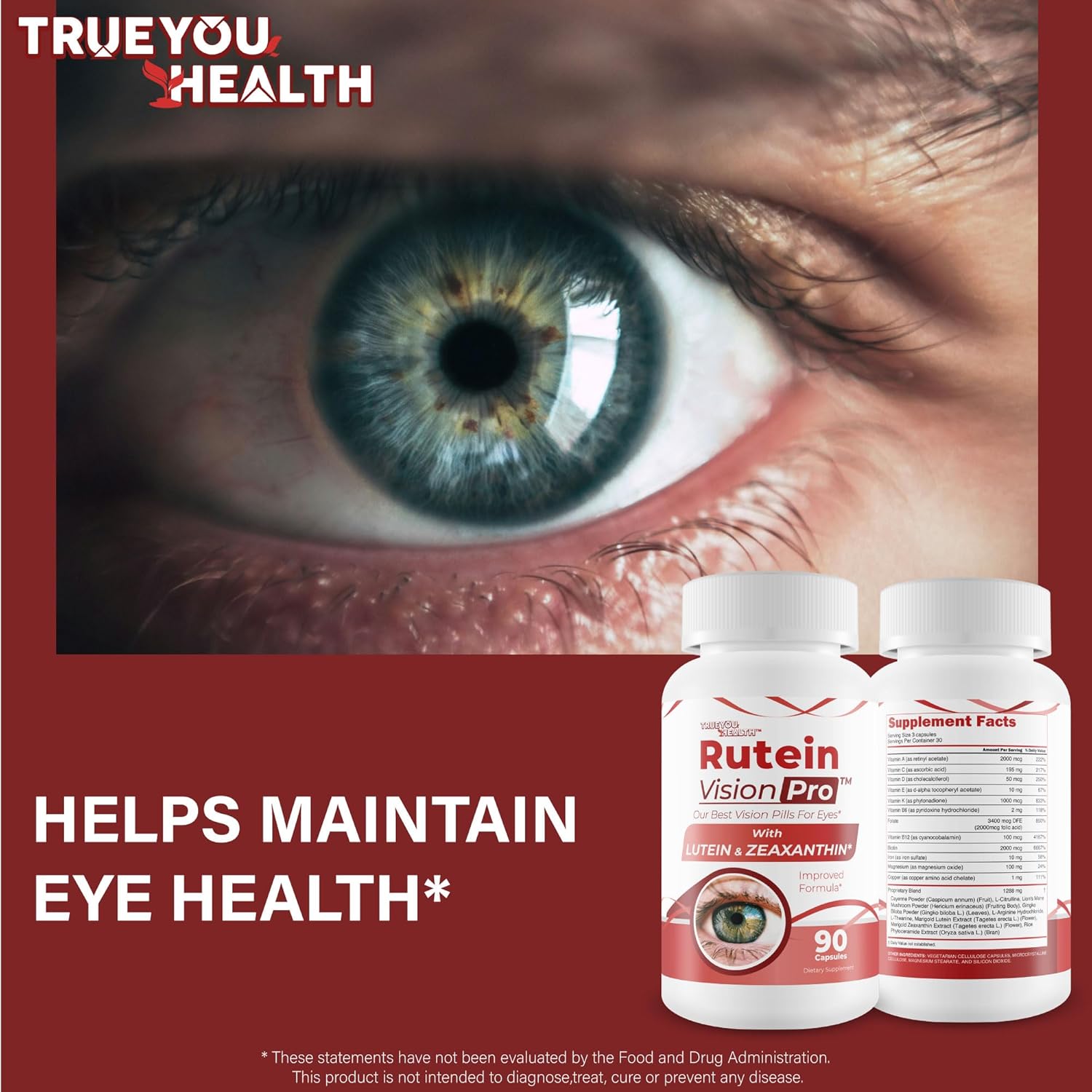 Rutein Vision Pro - Our Best Vision Pills For Eyes - Vitamin A Vision Capsules - Vision Improvement Pills - Rutein Supplement For Eyes - Rutein Eyebright Eye Red Root Hack For Retina Clear Ocular Clog : Health & Household