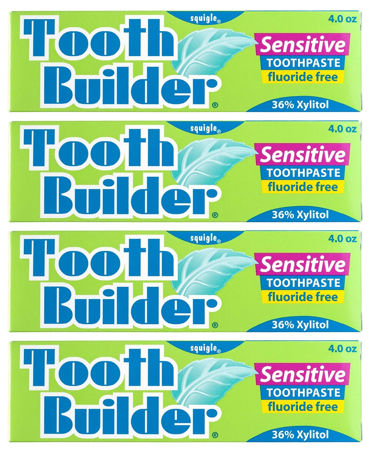 Squigle Tooth Builder SLS Free Toothpaste (Stops Tooth Sensitivity) Prevents Canker Sores, Cavities, Perioral Dermatitis, Bad Breath, Chapped Lips - 4 Pack