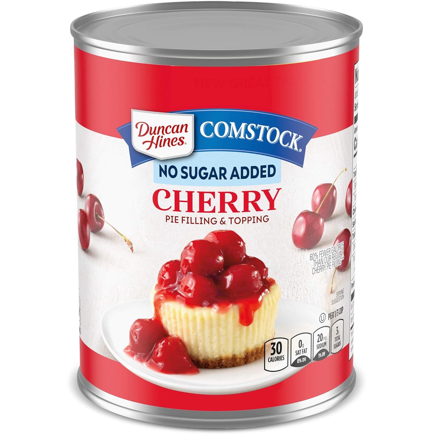 Duncan Hines Comstock No Sugar Added Pie Filling & Topping, Cherry, 20 Ounce (Pack Of 8)