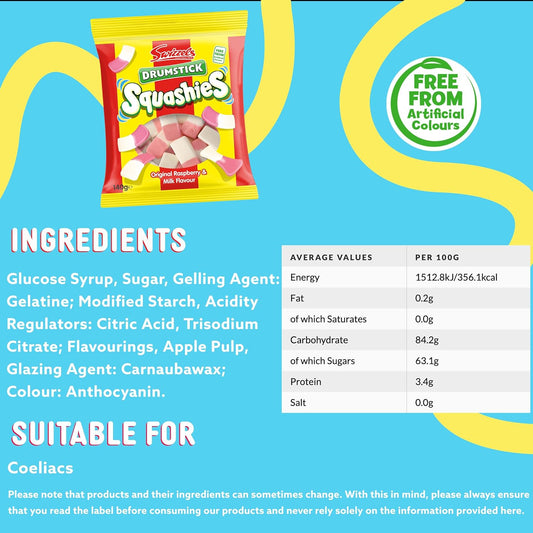 Swizzels Squashies Sweets, Drumstick Squashies Original Sweets - Raspberry And Milk Flavour- Single Pack 140G