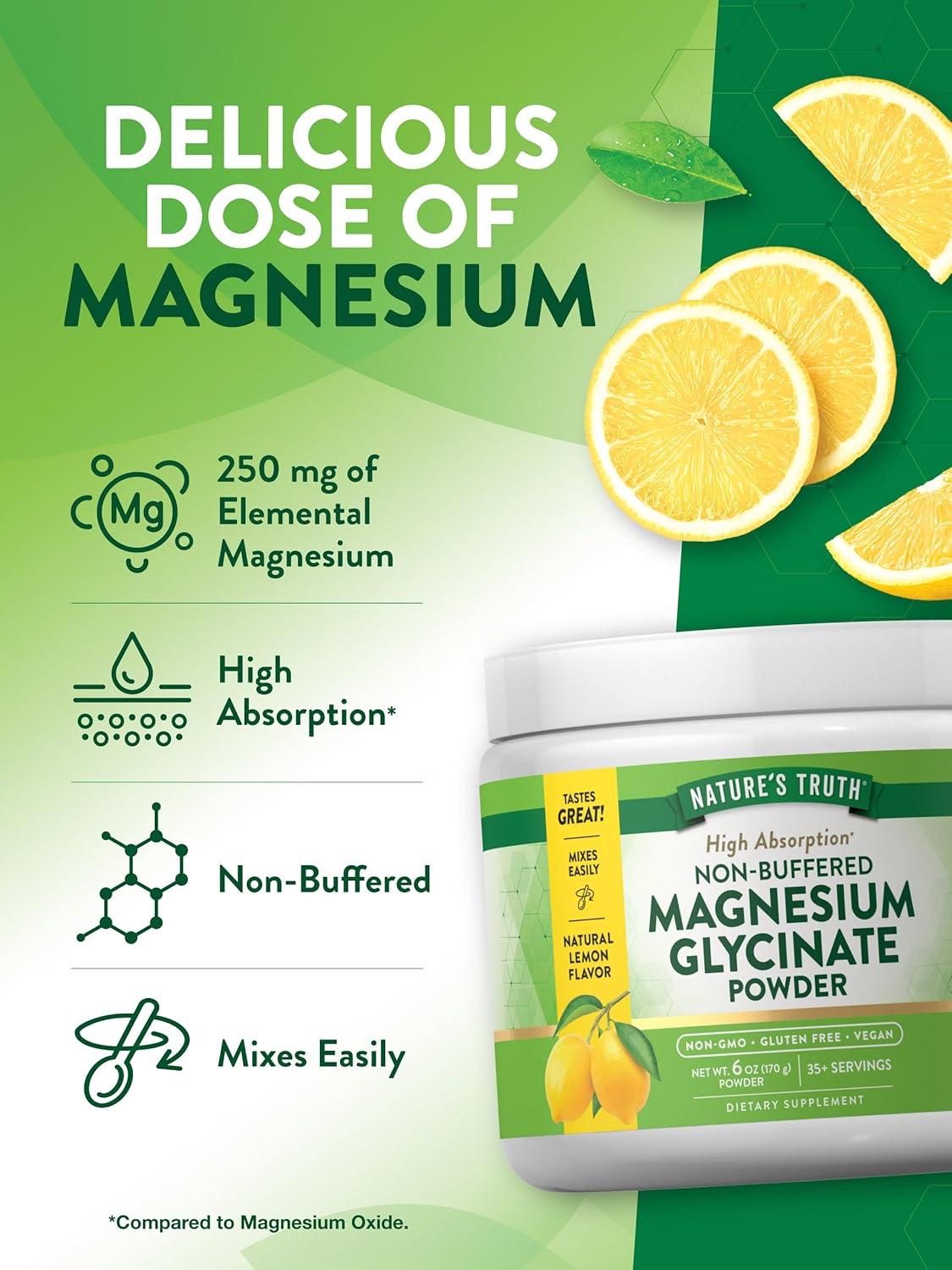 Nature's Truth Magnesium Glycinate Powder | 6 oz | Lemon Flavor | High Absorption | Vegan, Non-GMO, Gluten Free Supplement : Health & Household