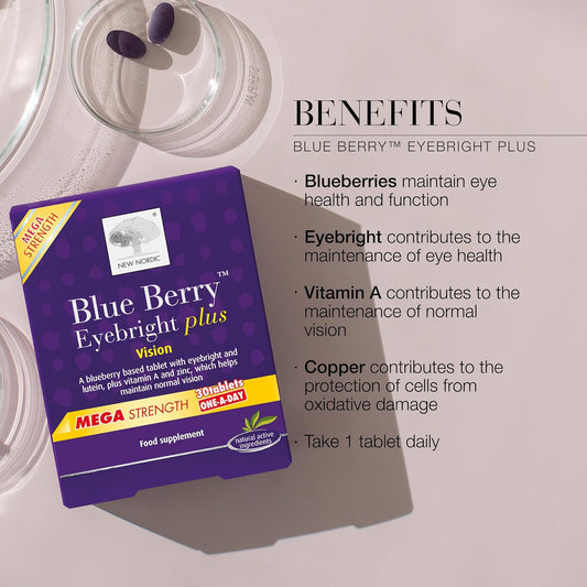New Nordic Blue Berry Eyebright - Natural Eye & Vision Care Supplement - 10 Mg Lutein Maintains Healthy Eyes - 60 Tablets
