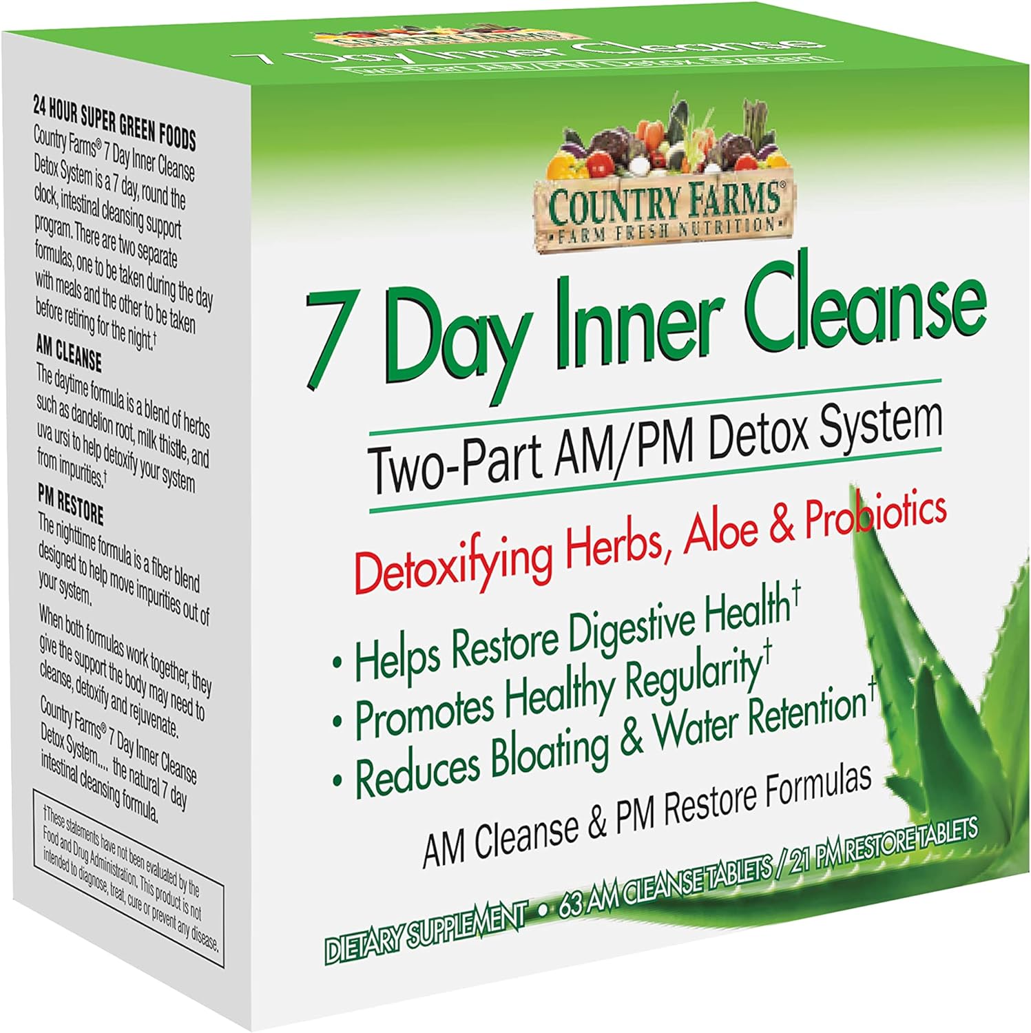 Country Farms 7 Day Inner Cleanse, Am/Pm Detox System, Detoxifying Herbs, Aloe & Probiotics, 7 Day Program
