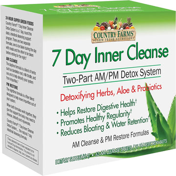 Country Farms 7 Day Inner Cleanse, Am/Pm Detox System, Detoxifying Herbs, Aloe & Probiotics, 7 Day Program