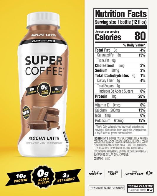 Super Coffee, Keto Protein Coffee (0G Added Sugar, 10G Protein, 80 Calories) [Variety Pack] 12 Fl Oz, 12 Pack | Iced Smart Coffee Drinks