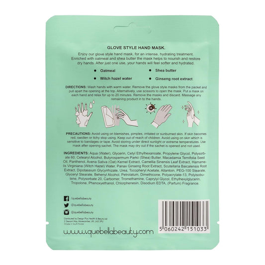 Que Bella Moisturizing Hand Mask, Oatmeal & Shea Butter, Glove Type