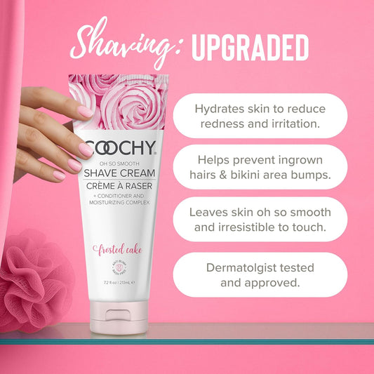 Coochy Shave Cream - Moisturizing Shave Lotion - Gentle Intimate Shaving Cream - For Bikini Area, Underarms, Legs & More - Rash-Free, Hydrating Formula - Frosted Cake, 3.4 Oz