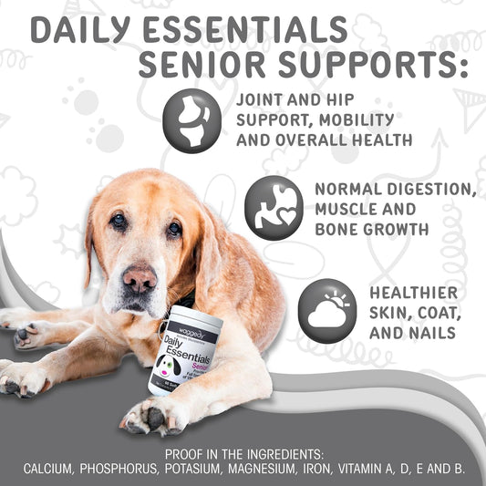 waggedy Daily Essentials Senior Soft Chews with Glucosamine — Pet Supplies for Digestion and Joint Health — Dog Multivitamin Treats for Overall Defense — Dog Vitamins and Supplements (60 Chews)