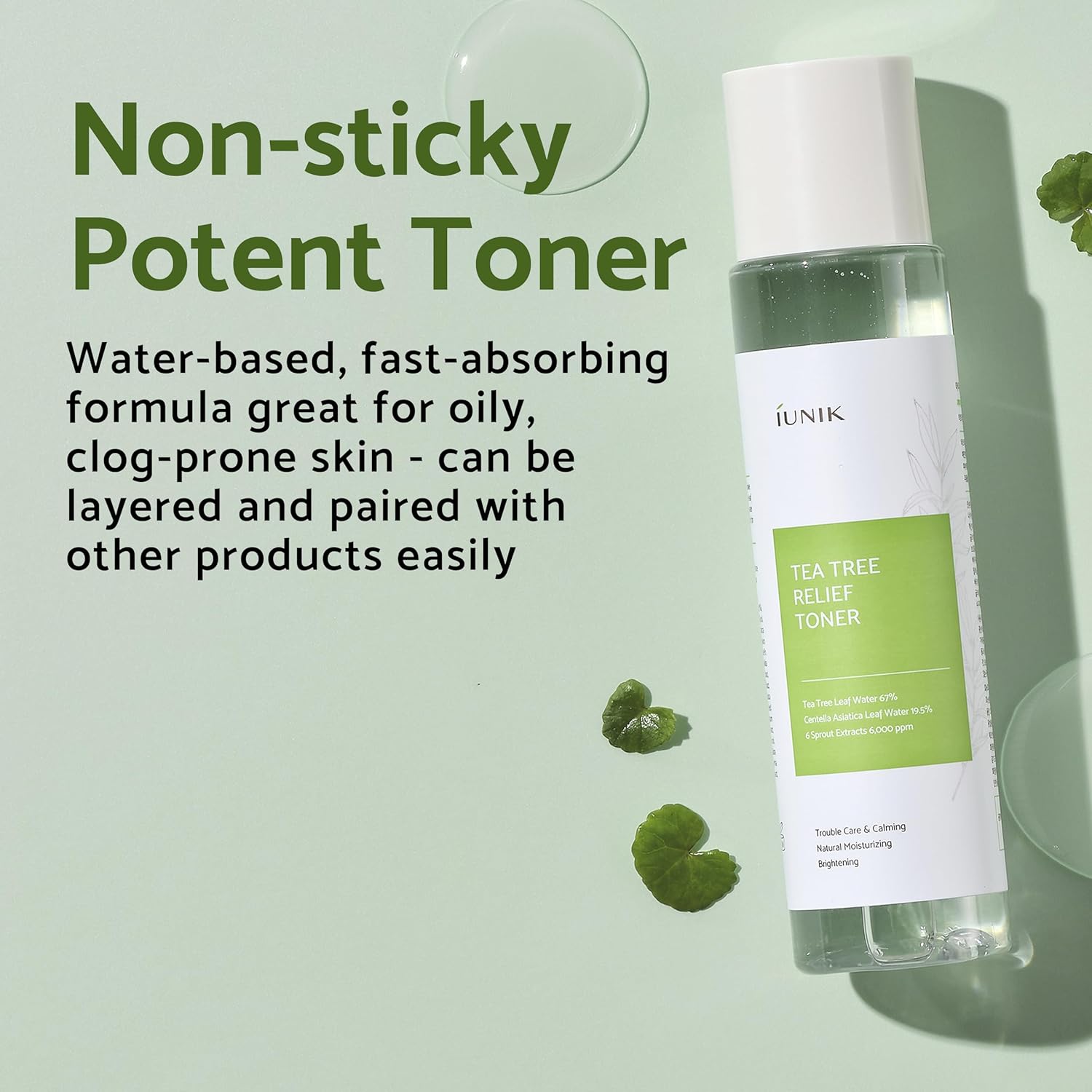 Iunik Tea Tree Relief Vegan Face Toner - Facial Moisturizer Acne-Prone Irritated Skin W Tea Tree 67% Centella Asiatica 19.5% 6.7 Fl Oz Sensitive Skin Breakout Rosacea Blemish Plant-Based Ingredients : Beauty & Personal Care