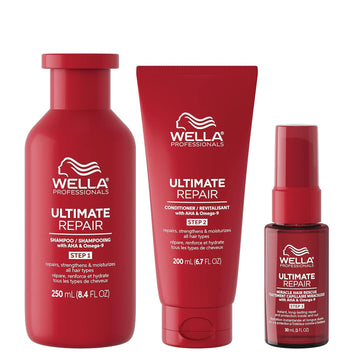 Wella Professionals Ultimate Repair Set, Lightweight Shampoo, Nourishing Conditioner, And Luxury Leave-On Hair Repair Treatment For Damaged Hair, The Ultimate Repair Regimen, 3 Unit Set