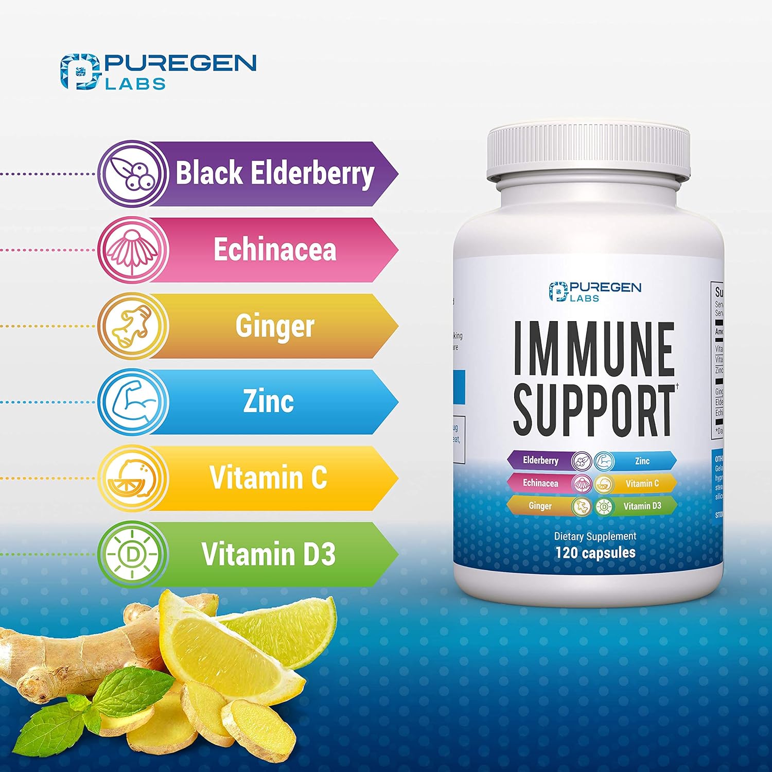 6 in 1 Immune Support 120 Capsules with Powerful Blend of Elderberry, Echinacea, Ginger, Vitamin C 650mg, Vitamin D3 5000 IU & Zinc Picolinate 30mg- Immune Booster Supplement for Adults and Kids : Health & Household