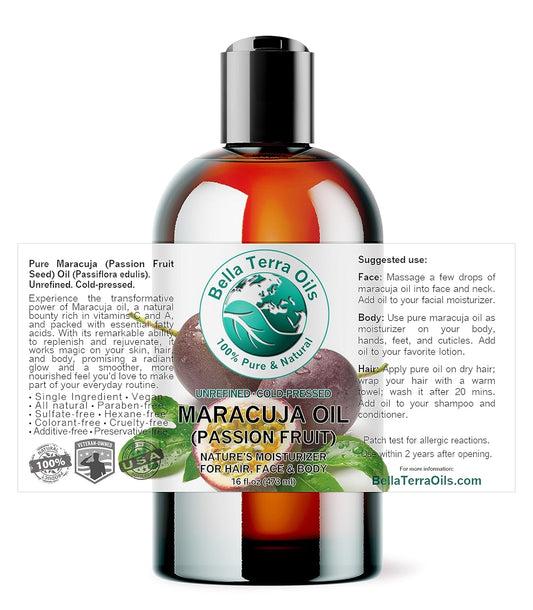 Bella Terra Oils - Maracuja Seed Oil 16 oz - Harness the Essence of Passion Fruit, Boosted with Nutrients & Antioxidants, Elevate Your Skin's Natural Glow