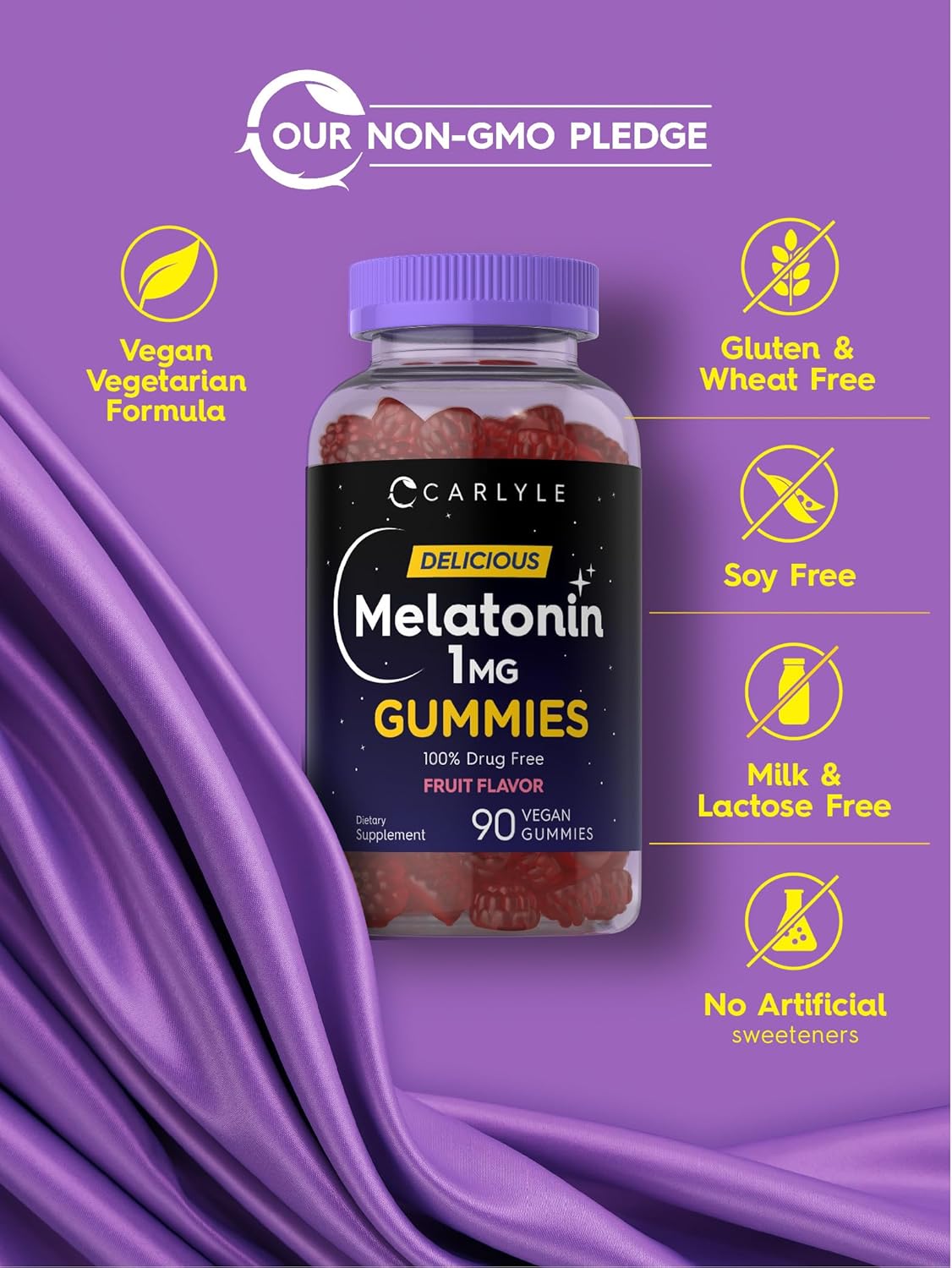 Carlyle Melatonin 1Mg Gummies | 90 Count | Fruit Flavor Gummy Supplement | Vegan, Non-Gmo, Gluten Free : Health & Household