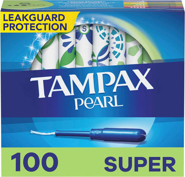 Tampax Pearl Tampons Super Absorbency,With Leakguard Braid, Unscented, 50 Count X 2 Packs (100 Count Total)