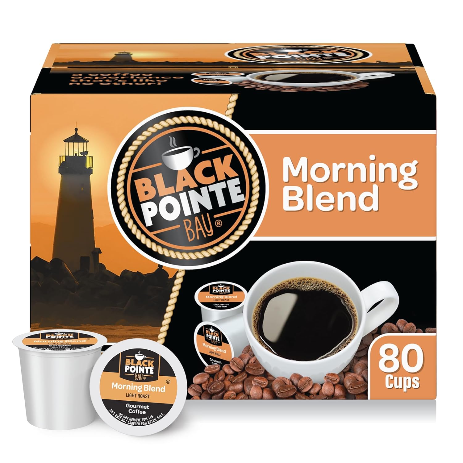 Black Pointe Bay Coffee Morning Blend, Light Roast, 80 Count, Single Serve Coffee Pods For Keurig K-Cup Brewers