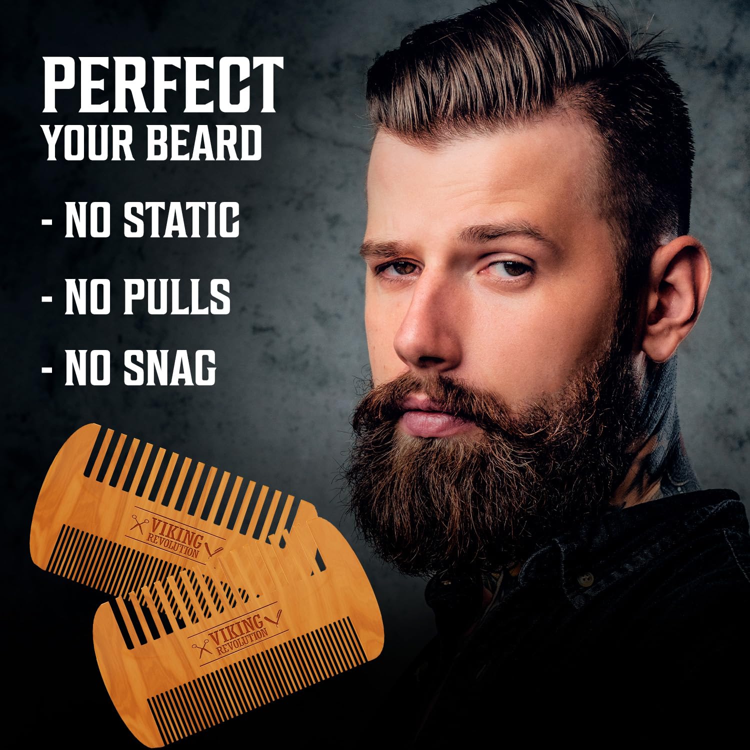 Viking Revolution Wooden Beard Comb & Case, Dual Action Fine & Coarse Teeth, Perfect for use with Balms and Oils, Top Pocket Comb for Beards & Mustaches (2 Pack) : Beauty & Personal Care