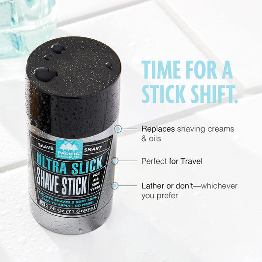 Pacific Shaving Company Ultra Slick Shave Stick - No Mess Body Shaving Stick With Moisturizing Coconut Oil - Travel-Friendly, Good For All Skin Types, Unisex (2.5 Oz)