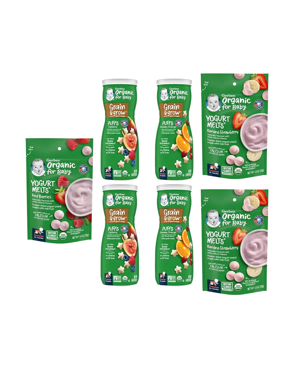 Gerber Snacks for Baby Variety Pack, Organic Yogurt Melts & Organic Puffs (Set of 7)