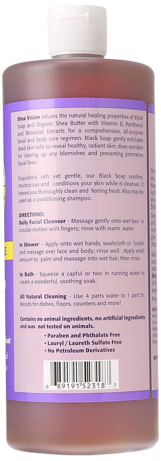Dr. Woods Shea Vision Pure Black Soap With Organic Shea Butter, 32 Ounce (Packaging May Vary)