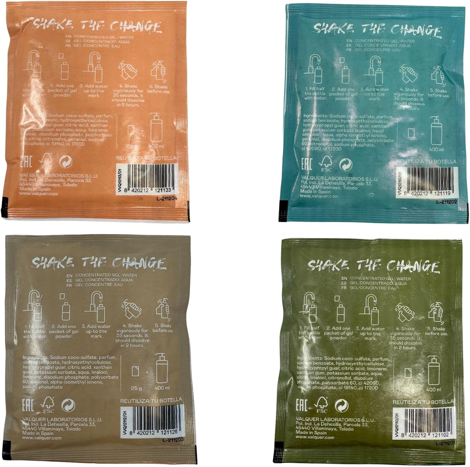 Valquer Laboratories - Shake Sustainable shower gel. Refill body gel. One bottle = Infinity of gels. 25 gr - 400 ml - 2 bottles + 4 sachets of 25 gr : Amazon.co.uk: Beauty