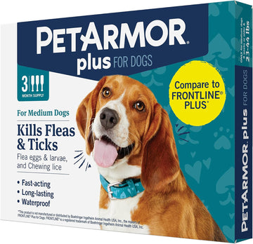 Petarmor Plus Flea And Tick Prevention For Dogs, Dog Flea And Tick Treatment, 3 Doses, Waterproof Topical, Fast Acting, Medium Dogs (23-44 Lbs)