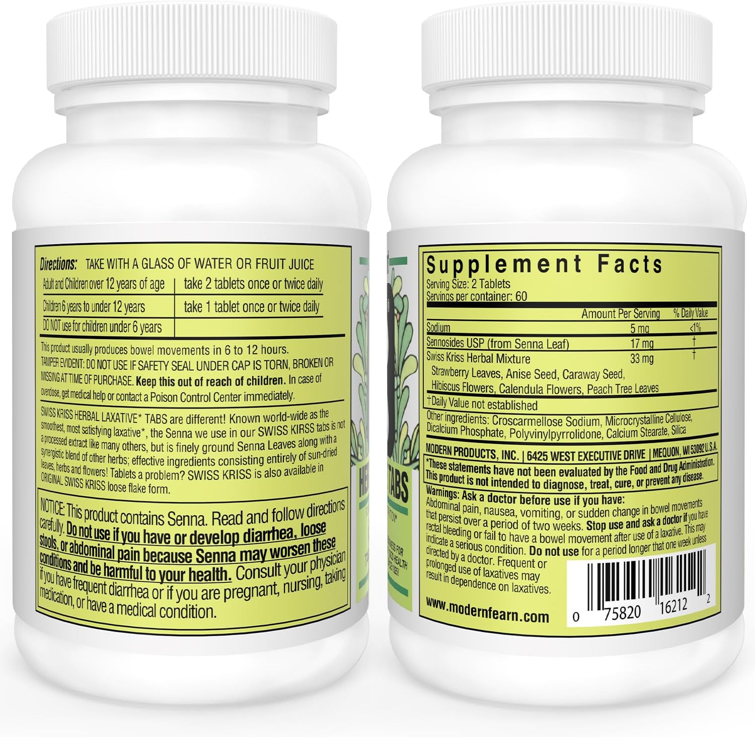 Swiss Kriss Herbal Laxative Tablets, Gentle & Natural Laxatives For Constipation Relief For Adults & Children Over Age 6, Works In 6-12 Hours, Senna Laxative, 120 Tablets Total
