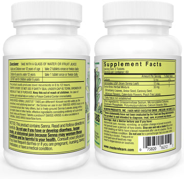 Swiss Kriss Herbal Laxative Tablets, Gentle & Natural Laxatives For Constipation Relief For Adults & Children Over Age 6, Works In 6-12 Hours, Senna Laxative, 120 Tablets Total