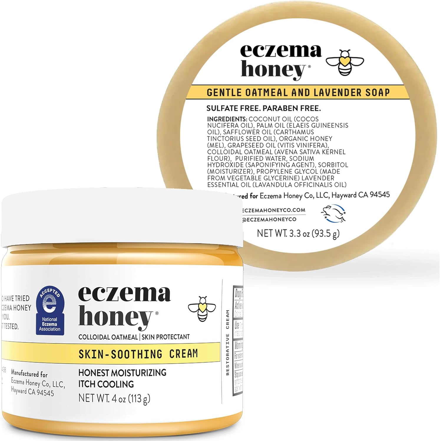 Eczema Honey Original Skin-Soothing Cream & Oatmeal & Lavender Soap - Bundle For Sensitive Dry & Skin - Cruelty Free