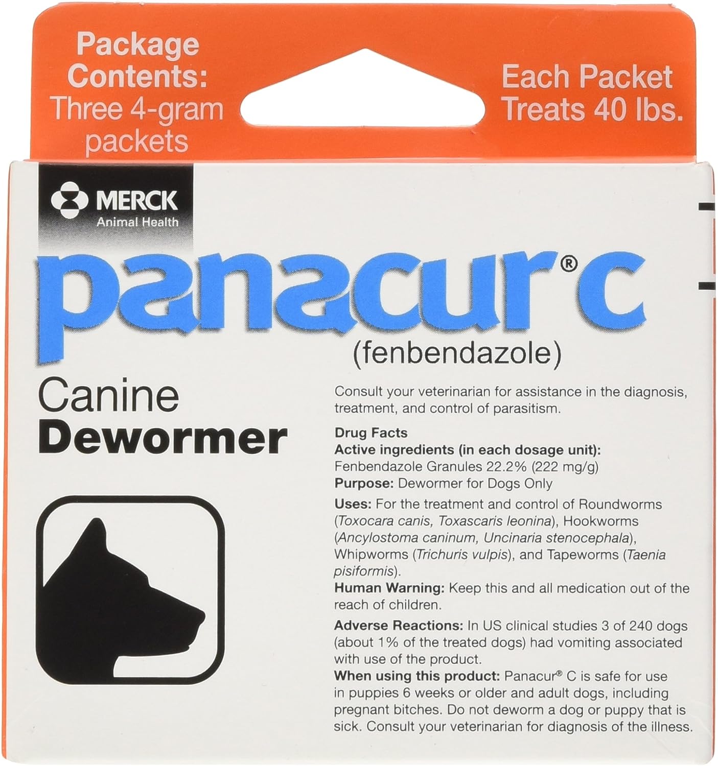 Panacur C Canine Dewormer (Fenbendazole), 4 Gram, 3 Count (Pack of 1), Red