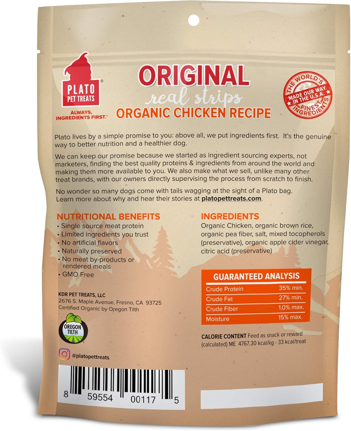 Plato Original Real Strips Organic Chicken 6Oz, Brown