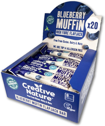 Gluten Free Snack Bars | Creative Nature Vegan Snack Bars | Blueberry Muffin Flavour | Healthy Snacks, Lunchbox Snacks | Top 14 Allergen Free | 20 X 30G Bars
