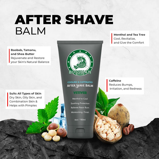 Bossman Cooling & Caffeinated After Shave Balm For Men – Soothes & Protects With Menthol, Caffeine & Tea Tree – Stagecoach Scent