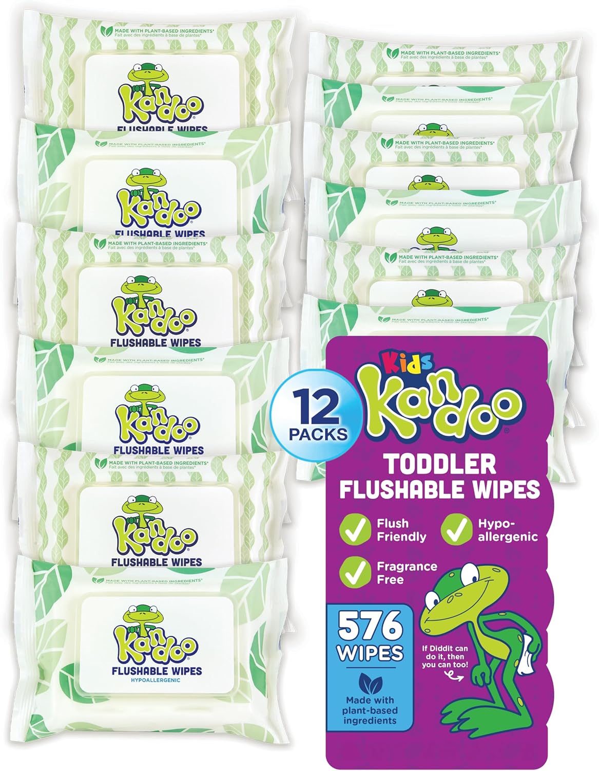 Flushable Wipes For Baby And Kids By Kandoo, Sensitive And Unscented Formula, Hypoallergenic Potty Training Wet Cleansing Cloths , 48 Count, Pack Of 12