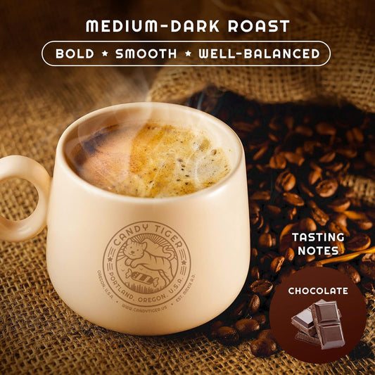 Candy Tiger Usda Organic Medium To Dark Roast Whole Bean Single Origin Coffee From Colombia. Mild Acidity, Direct Trade, Hand-Picked, Classic Artisan Roast, Gourmet Colombian Beans 2 Lb