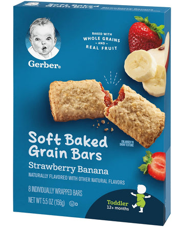 Gerber Snacks For Toddler Soft Baked Grain Bars Strawberry Banana, 5.5 Oz