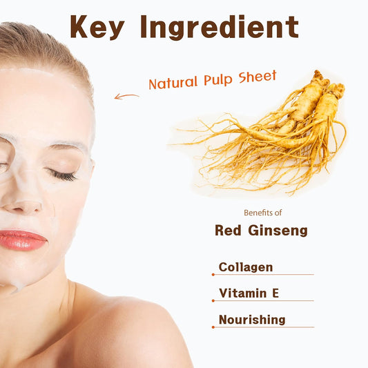 Purederm Red Ginseng Essence Mask (12 Pack) - Red Ginseng Extracts, Collagen, And Vitamin E Ingredients To Help Nourish And Improve Skin Vitality…