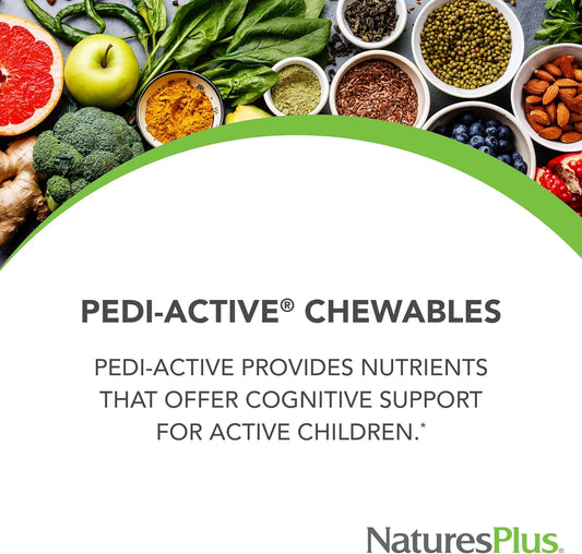 Naturesplus Pedi-Active Leci-Ps, Dmae Complex - 60 Chewable Tablets - Mixed Berry Flavor - Childrens Chewable Supplement, Promotes Brain Health, Focus - Vegetarian, Gluten-Free - 30 Servings