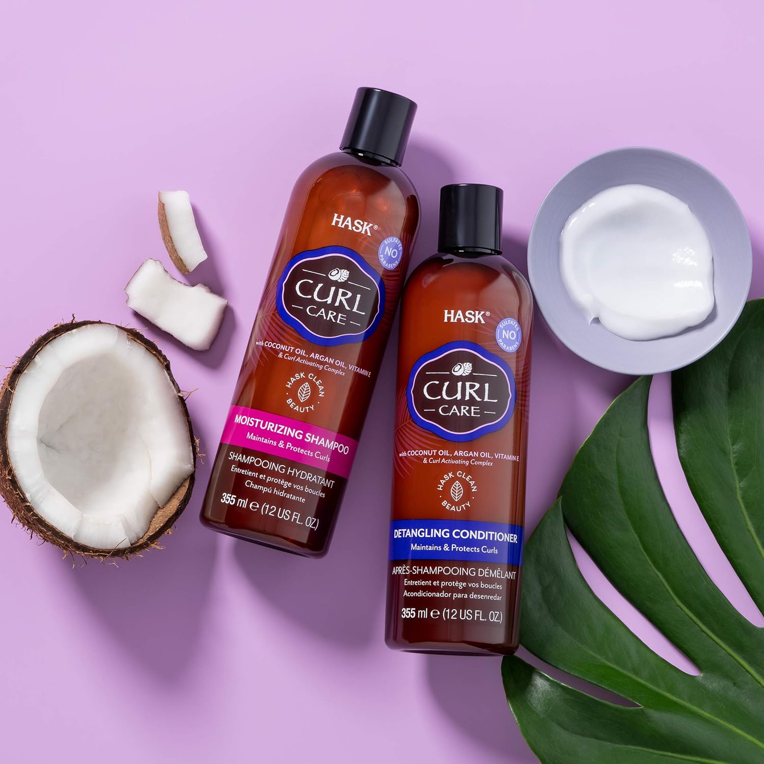 HASK Curl Care Collection: 2 Defining Coconut Curl Creams and Shampoo and Conditioner Set : Beauty & Personal Care