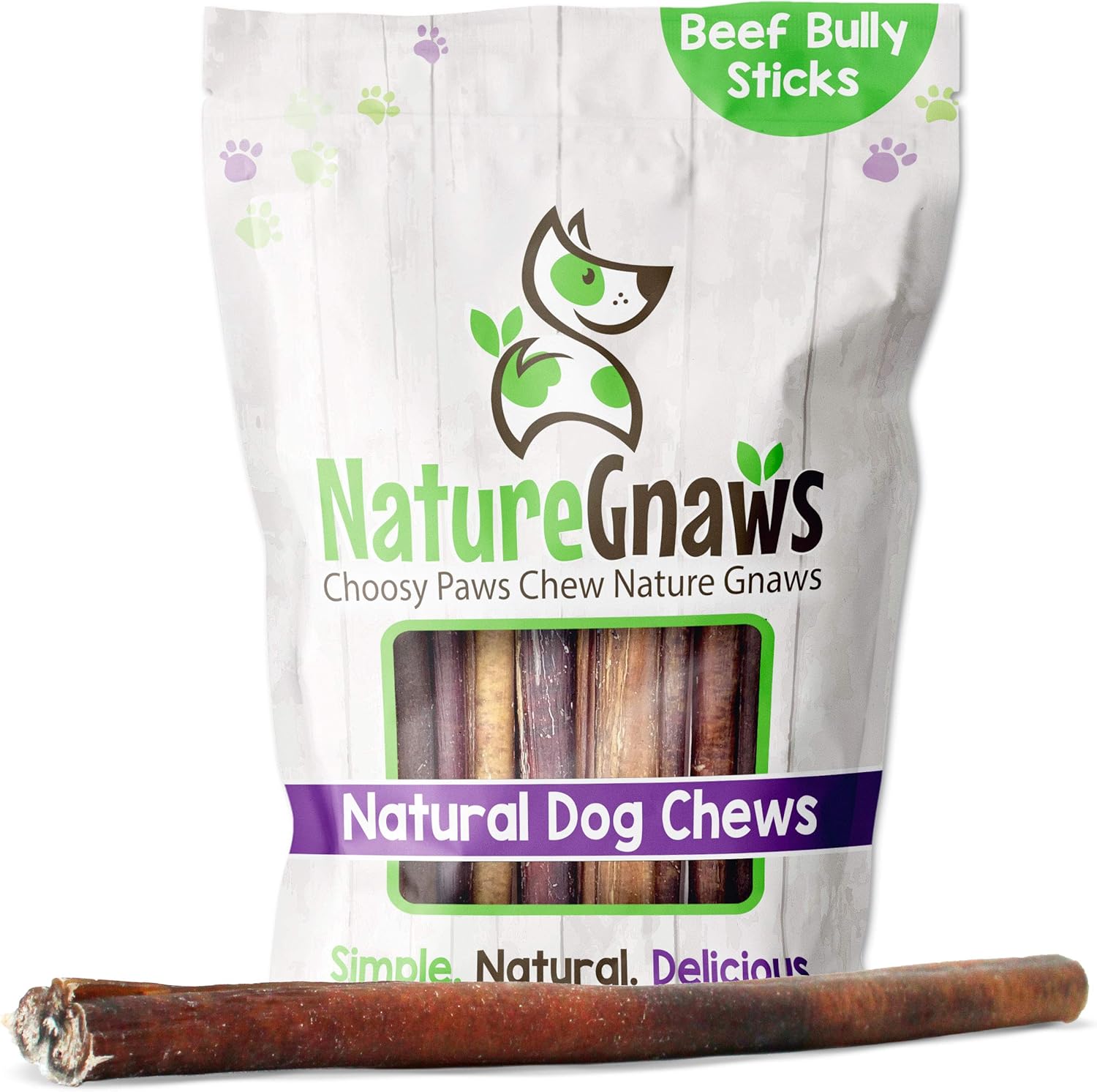Nature Gnaws Large Bully Sticks For Dogs 11-12" (5 Count) - Thick Long Lasting For Aggressive Chewers And Large Dogs - Natural Beef Dog Chew Bones