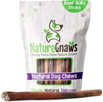 Nature Gnaws Large Bully Sticks For Dogs 11-12" (5 Count) - Thick Long Lasting For Aggressive Chewers And Large Dogs - Natural Beef Dog Chew Bones