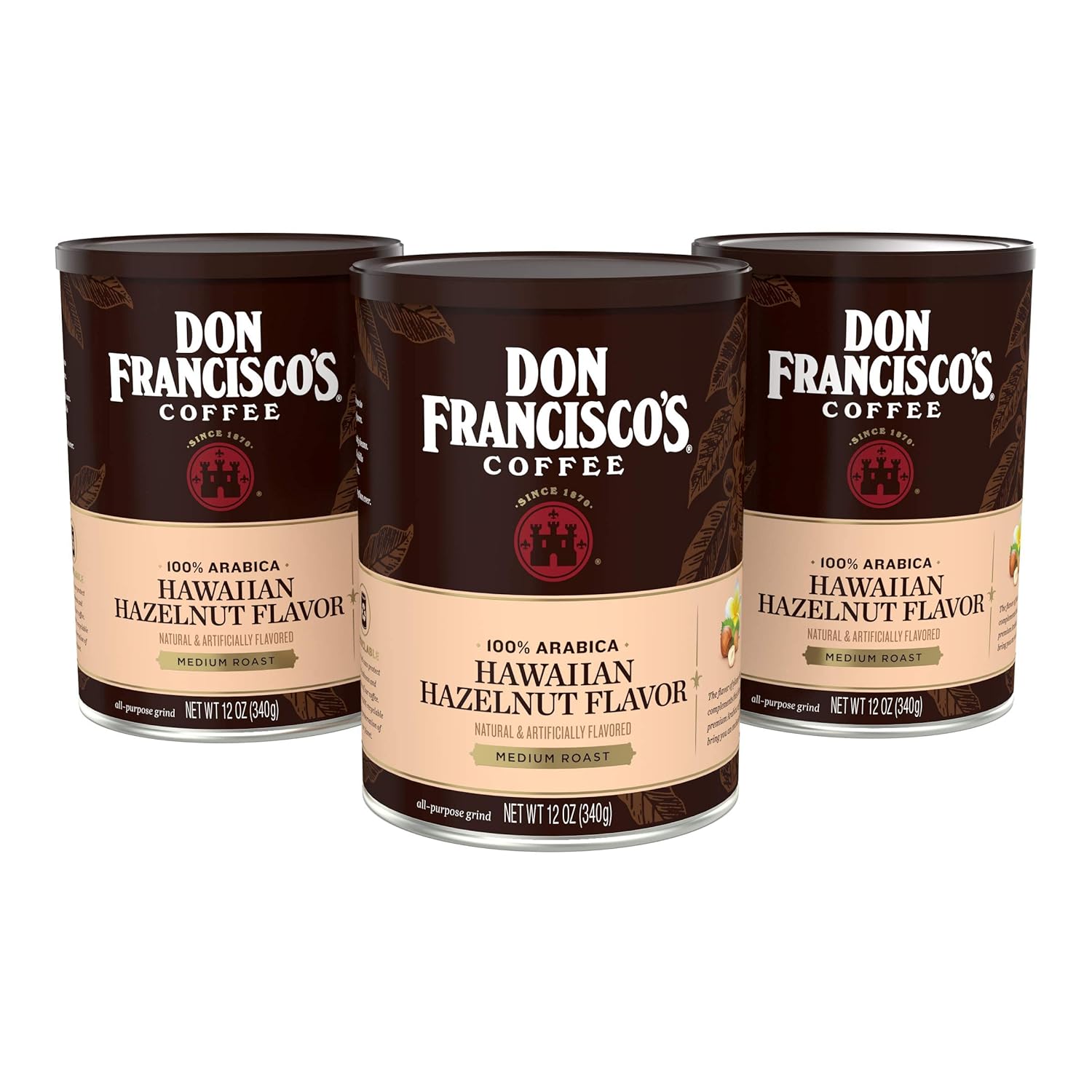 Don Francisco's Hawaiian Hazelnut Flavored Ground Coffee (3 x 12 oz Cans)